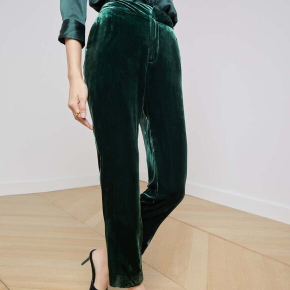 L'AGENCE Velvet Forest Green Rebel Trouser - Picture 2 of 12